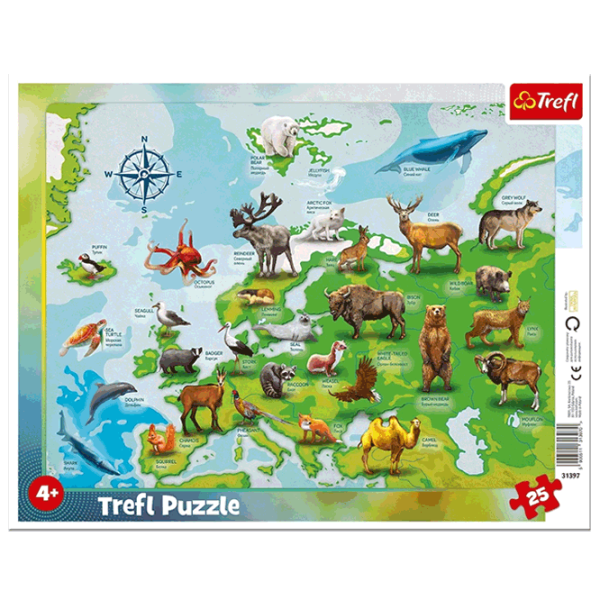 Puzzle Trefl Europe Map with Animals 4+/ Numărul de piese: 25 photo 1 Puzzle Trefl Europe Map with Animals 4+/ Numărul de piese: 25 photo 1