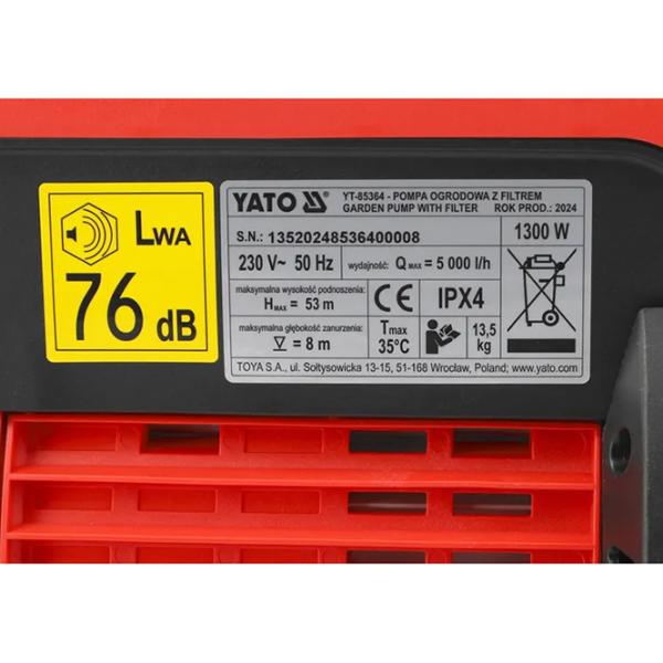 Погружной насос Yato YT85364 1300 Вт 5000 л/ч photo 5 Погружной насос Yato YT85364 1300 Вт 5000 л/ч photo 5