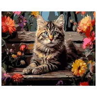 Картина по номерам Strateg Котик на лавочке SS1145 40 x 30 cm / Горизонтальная
