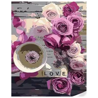 Pictură pe numere Strateg Cafea cu flori pentru iubită SS1021 40 x 30 cm / Verticală