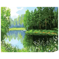 Картина по номерам Strateg Пруд в лесу SS1000 40 x 30 cm / Горизонтальная