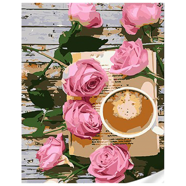 Pictură pe numere Strateg Cafea printre trandafiri roz SS1041 40 x 30 cm / Verticală photo 1 Pictură pe numere Strateg Cafea printre trandafiri roz SS1041 40 x 30 cm / Verticală photo 1