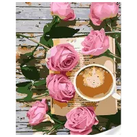 Картина по номерам Strateg Кофе среди розовых роз SS1041 40 x 30 cm / Вертикальная