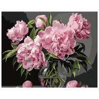 Картина по номерам Strateg Розовые пионы в стеклянной вазе SS1150 40 x 30 cm / Горизонтальная