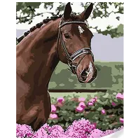 Картина по номерам Strateg Лошадь в пионах SS1032 40 x 30 cm / Вертикальная