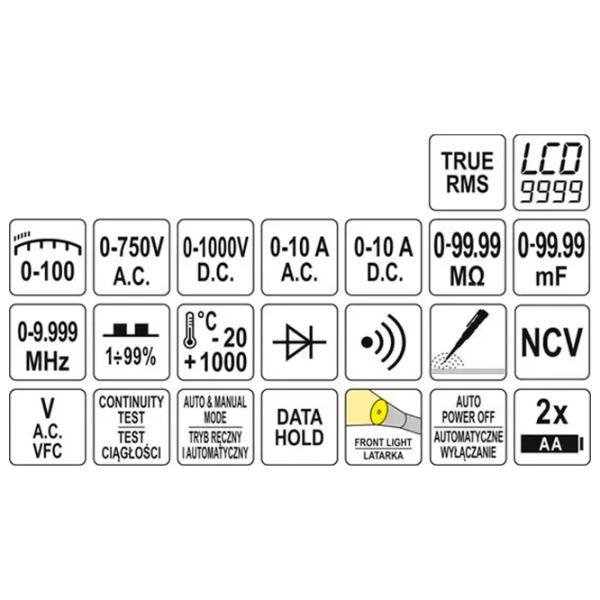 Multimetru Yato YT-73097 Digital / 99.99 MOm photo 7