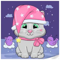 Pictură pe numere Strateg Pisica într-o pălărie de noapte cu stele ES0875 30 x 30 cm / Verticală