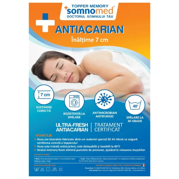 Topper Somnart Antiacaria Memory 200 x 160 cm / 7 cm / Poliuretan photo 4