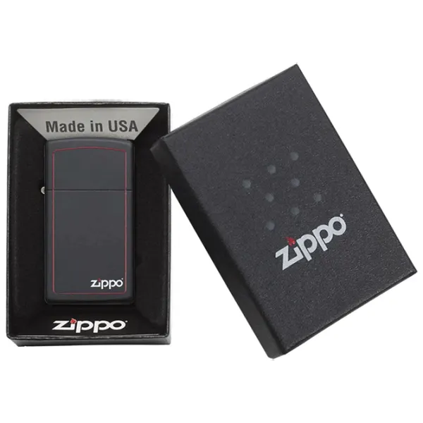 Зажигалка Zippo Slim® Black Matte with Red Border Черный / Латунь photo 3