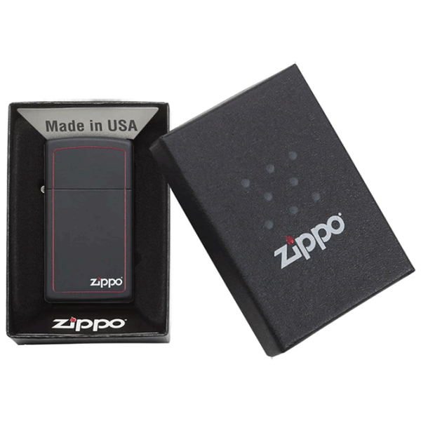 Зажигалка Zippo Slim® Black Matte with Red Border Черный / Латунь photo 3