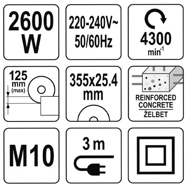 Машина для резки бетона Yato YT82158 2600 Вт / Красный photo 6