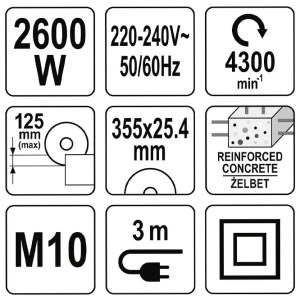 Машина для резки бетона Yato YT82158 2600 Вт / Красный photo 6