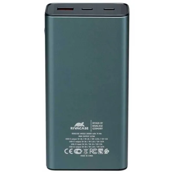 Power Bank RivaCase VA1022 20000 mAh/ Metallic Gray photo 3