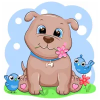 Pictură pe numere Strateg Câine cu pasări ES0845 30 x 30 cm / Verticală