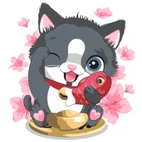 Pictură pe numere Strateg Pisicuța cu peștișor ES081 30 x 30 cm / Verticală