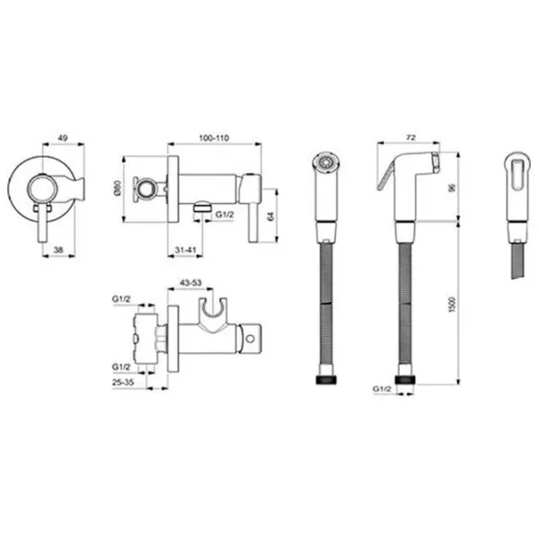 Гигиенический душ Ideal Standard Idealspray BD130AA Латунь / На стене photo 3