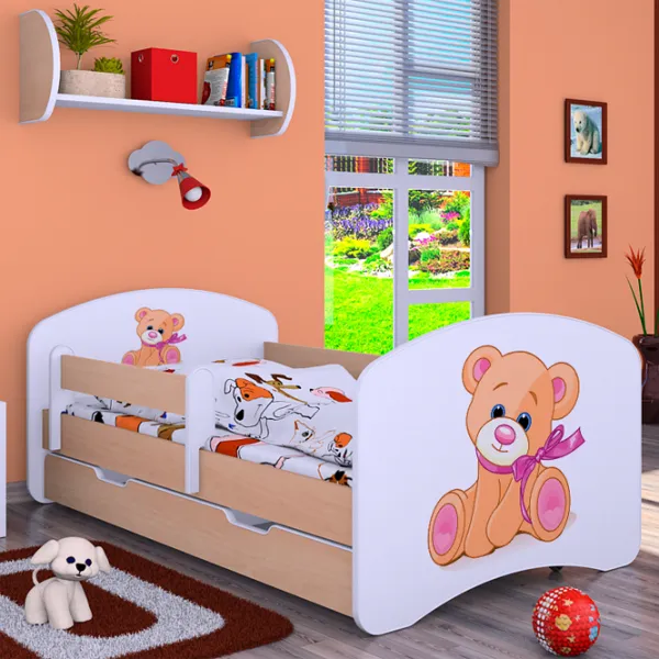Pat pentru copii Happy Babies Happy Bear with Bow 80 x 160 cm / Placa / White photo 2