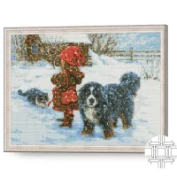 Mozaic Art Galery Premium Fetita cu prieteni pufosi iarna / photo 2
