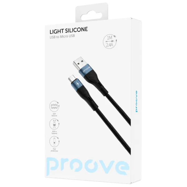 Cablu pentru telefon Light Silicone Proove USB Type-A + microUSB 1 m / Black photo 2