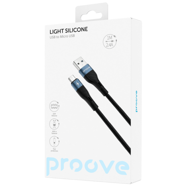 Cablu pentru telefon Light Silicone Proove USB Type-A + microUSB 1 m / Black photo 2