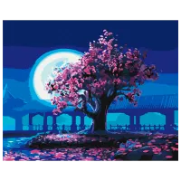 Pictură pe numere BrushMe Sakura în lumina lunii BS25275FC 50 x 40 cm / Orizontală