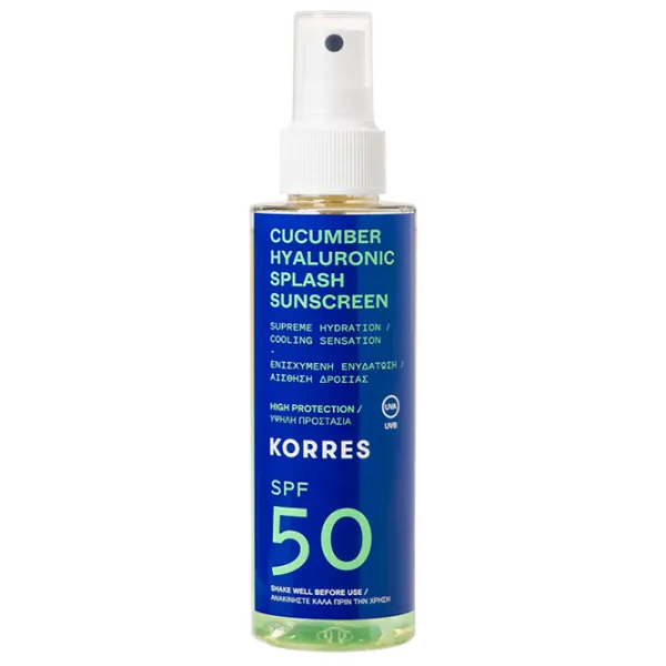 Spray de protecție solară KORRES Cucumber Hyaluronic Splash Sunscreen Blue / 0.15l photo 1