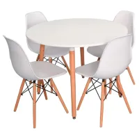 Set masă și scaune Evelin DT 402-1+4 (LC-021) Rotundă / PAL / White
