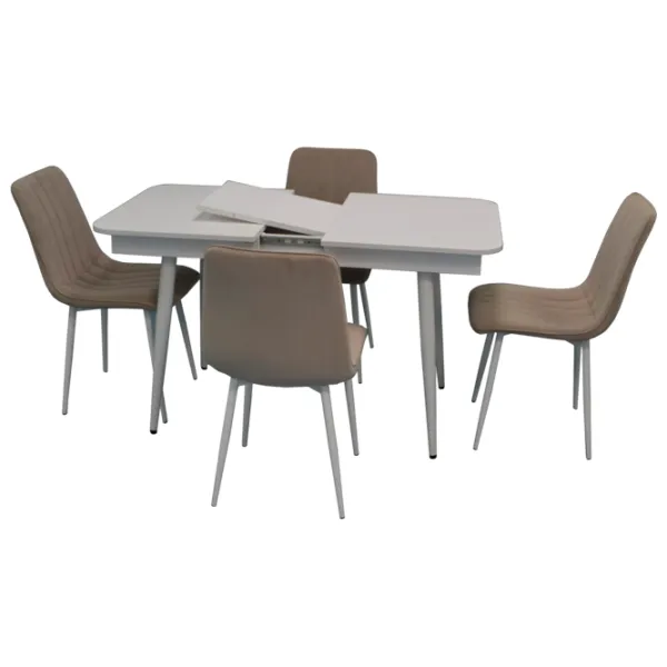 Обеденные стол со стульями Evelin DT 431-1R+4 (XR-154Wh) Прямоугольная / ДСП / Light Beige photo 1