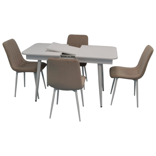 Обеденные стол со стульями Evelin DT 431-1R+4 (XR-154Wh) Прямоугольная / ДСП / Light Beige photo 1