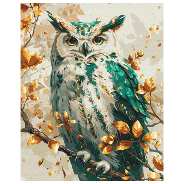 Pictură pe numere BrushMe Bufniță smarald cu culori metalizate BS54117 50 x 40 cm / Verticală photo 1