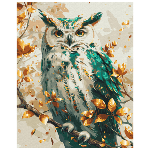 Pictură pe numere BrushMe Bufniță smarald cu culori metalizate BS54117 50 x 40 cm / Verticală photo 1