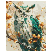 Pictură pe numere BrushMe Bufniță smarald cu culori metalizate BS54117 50 x 40 cm / Verticală