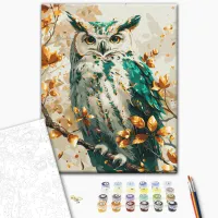 Картина по номерам BrushMe Смарагдовая сова с металлизированными цветами BS54117 50 x 40 см / Вертикальная photo 2