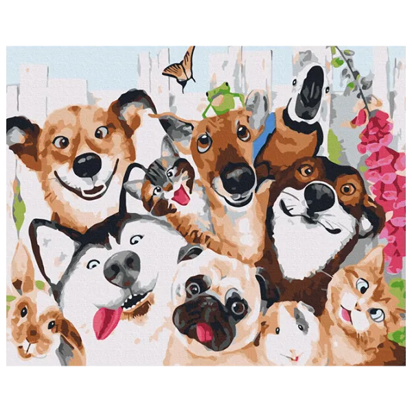 Pictură pe numere BrushMe Selfie cu animale de companie BS52665 50 x 40 cm / Orizontală photo 1