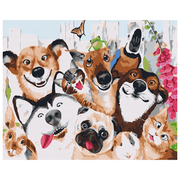 Pictură pe numere BrushMe Selfie cu animale de companie BS52665 50 x 40 cm / Orizontală photo 1