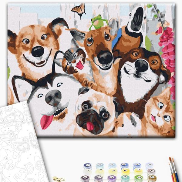 Pictură pe numere BrushMe Selfie cu animale de companie BS52665 50 x 40 cm / Orizontală photo 3
