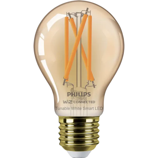 Bec inteligent LED cu filament Philips Filament Amber WIZ 929003017421 E27 / 7 W / 2000 K / 640lm / White photo 1 Bec inteligent LED cu filament Philips Filament Amber WIZ 929003017421 E27 / 7 W / 2000 K / 640lm / White photo 1