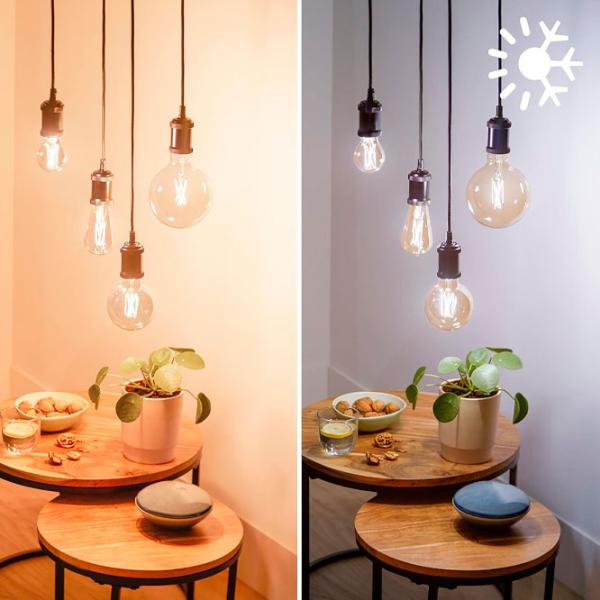 Bec inteligent LED cu filament Philips Filament Amber WIZ 929003017421 E27 / 7 W / 2000 K / 640lm / White photo 5 Bec inteligent LED cu filament Philips Filament Amber WIZ 929003017421 E27 / 7 W / 2000 K / 640lm / White photo 5