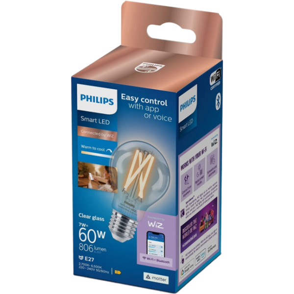 Умная лампочка светодиодная филаментная Philips Bulb Filament WIZ 929003017221 E27 / 7 Вт / 2000 K / 806лм / White photo 3 Умная лампочка светодиодная филаментная Philips Bulb Filament WIZ 929003017221 E27 / 7 Вт / 2000 K / 806лм / White photo 3