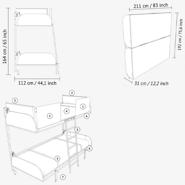 Pat Flat 2 EASY BUNK 80 x 190 cm / Metal / Gray photo 4 Pat Flat 2 EASY BUNK 80 x 190 cm / Metal / Gray photo 4