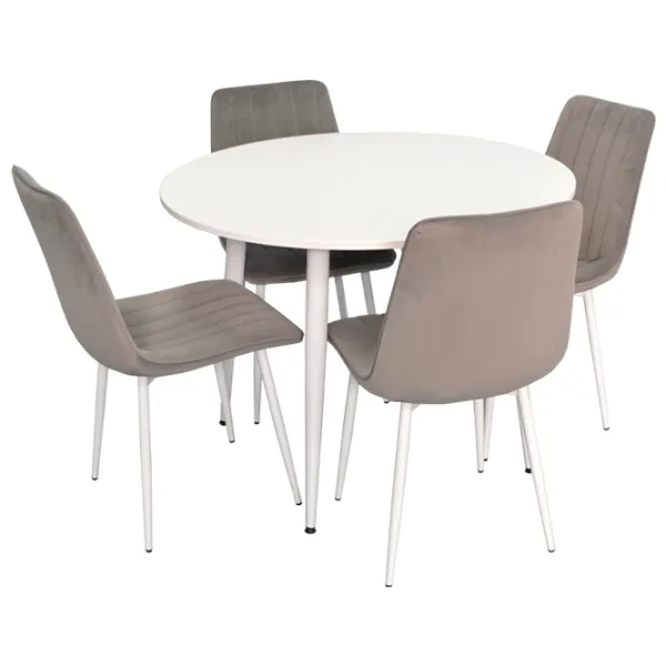 Обеденные стол со стульями Evelin DT 402-5+4 (XR-154Wh) Круглая / ДСП / Светло-серый photo 1 Обеденные стол со стульями Evelin DT 402-5+4 (XR-154Wh) Круглая / ДСП / Светло-серый photo 1