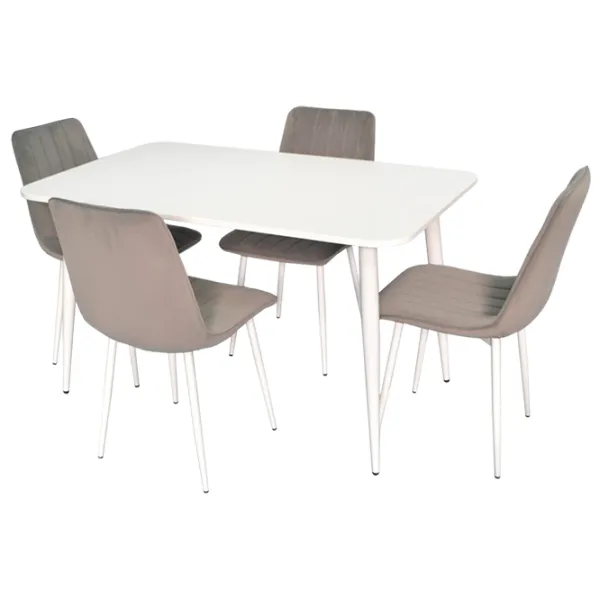 Обеденные стол со стульями Evelin DT 405-4+4 (XR-154Wh) Прямоугольная / ДСП / Светло-серый photo 1