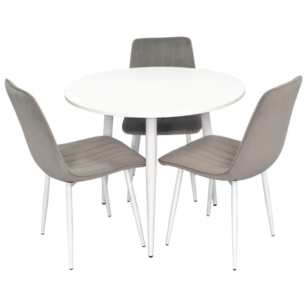 Обеденные стол со стульями Evelin DT 404-5+3 (XR-154Wh) Круглая / ДСП / Светло-серый photo 1 Обеденные стол со стульями Evelin DT 404-5+3 (XR-154Wh) Круглая / ДСП / Светло-серый photo 1