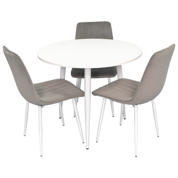 Обеденные стол со стульями Evelin DT 404-5+3 (XR-154Wh) Круглая / ДСП / Светло-серый photo 1 Обеденные стол со стульями Evelin DT 404-5+3 (XR-154Wh) Круглая / ДСП / Светло-серый photo 1