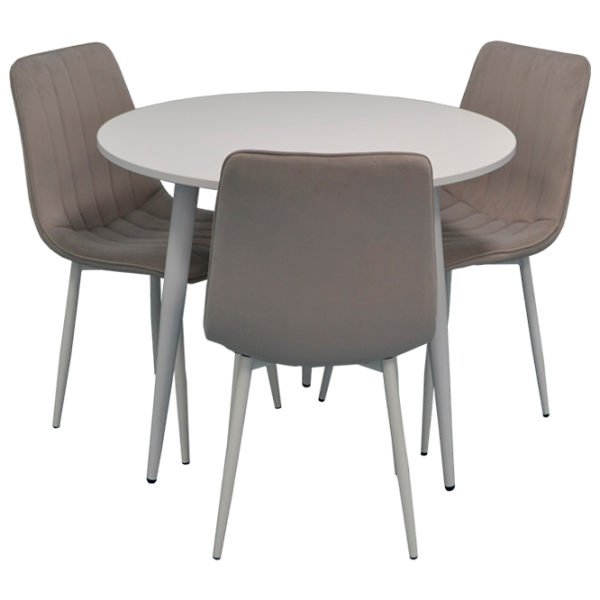 Set masă și scaune Evelin DT 404-5+3 47 (XR-154Wh) Rotundă / PAL / Light Gray photo 1