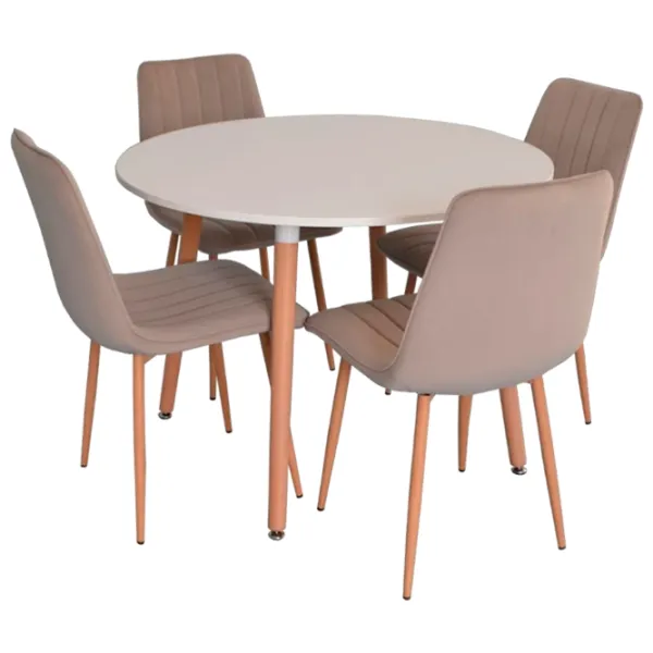 Обеденные стол со стульями Evelin DT 402-1+4 (XR-154WO) Круглая / ДСП / Light Beige photo 1