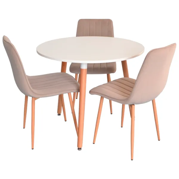 Обеденные стол со стульями Evelin DT 404-1+3 (XR-154WO) Круглая / ДСП / Light Beige photo 1 Обеденные стол со стульями Evelin DT 404-1+3 (XR-154WO) Круглая / ДСП / Light Beige photo 1