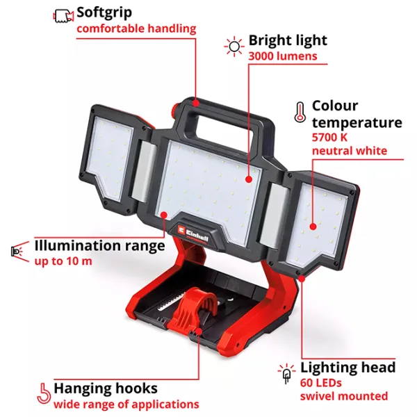 Proiector LED Einhell TP-CL 18/3000 Li - Solo White / 3000 Lm photo 4