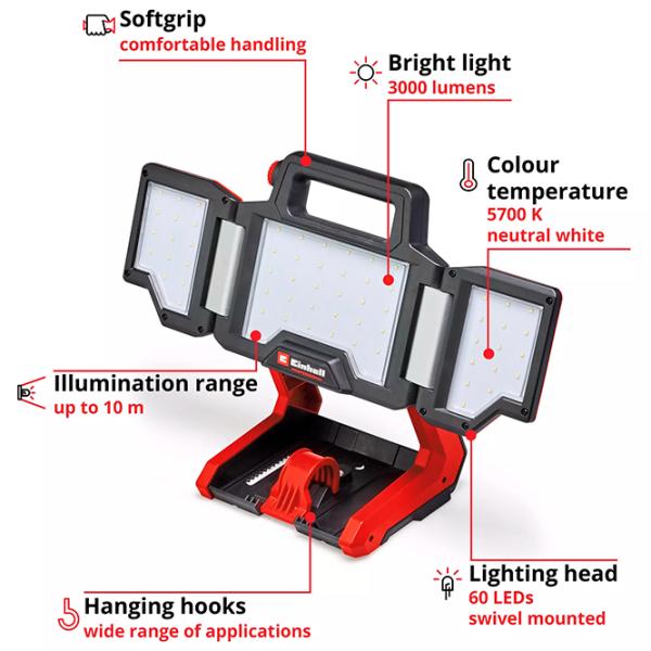 Proiector LED Einhell TP-CL 18/3000 Li - Solo White / 3000 Lm photo 4