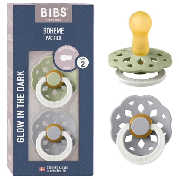 Соска круглая Bibs Boheme GLOW 240124  Унисекс / 6 месяцев - 18 месяцев / Латекс / Cloud Grey photo 3